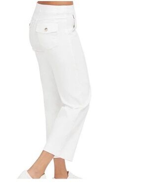 Spanx Large Petite Pants Stretch Twill Cropped Wide Leg Pants Bright White NWT